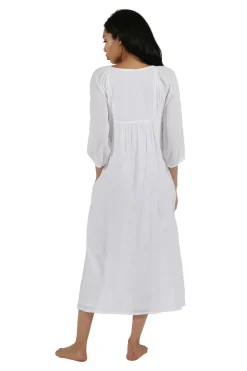 La Cera™ 100% Cotton 3/4 Sleeve Embroidered Gown