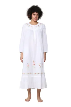 La Cera™ 100% Cotton Embroidered Long Sleeve Gown