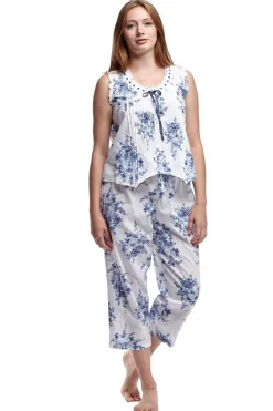 La Cera™ 100% Cotton Pjs- Blue And White Floral Print