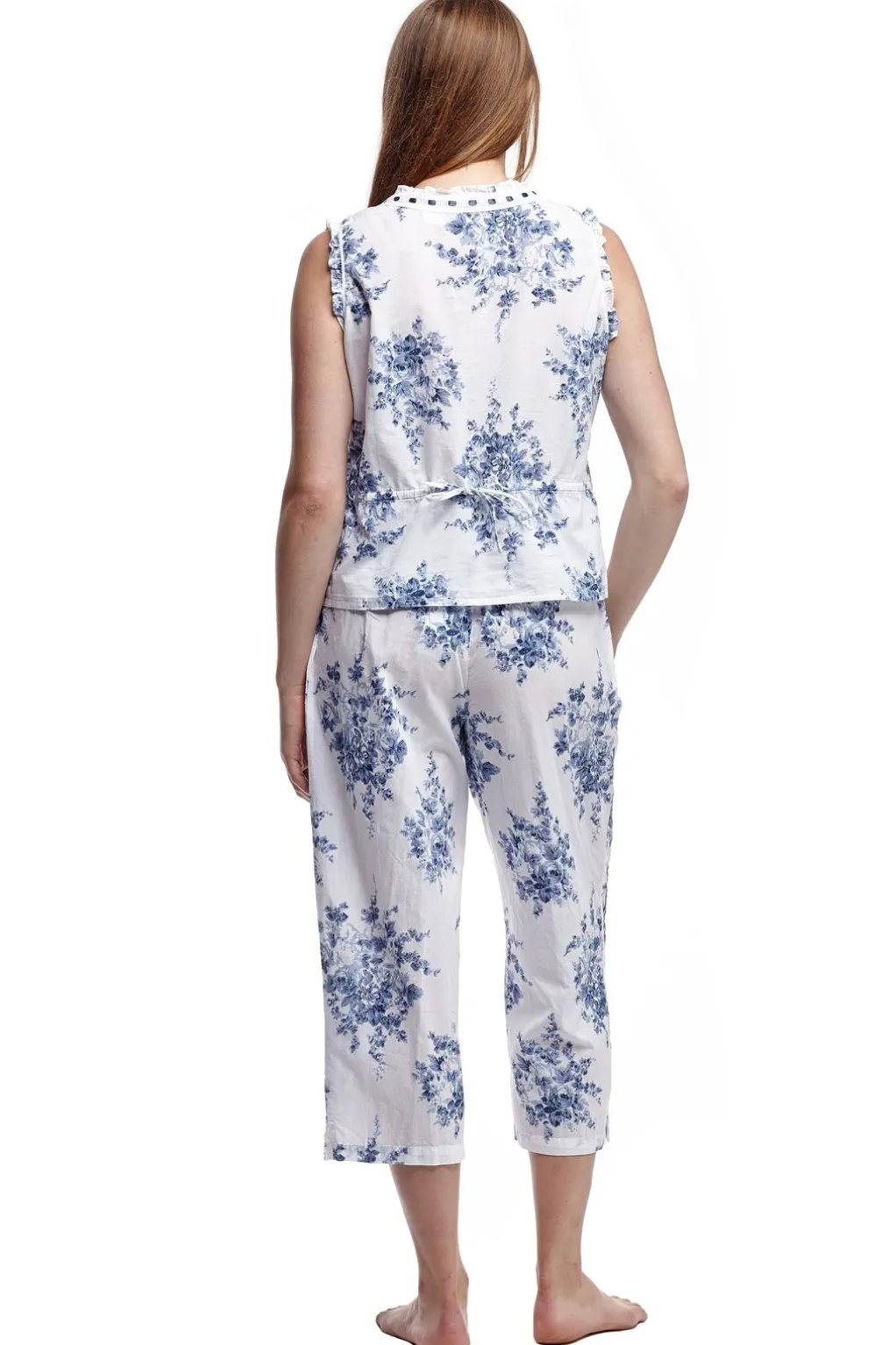 La Cera™ 100% Cotton Pjs- Blue And White Floral Print