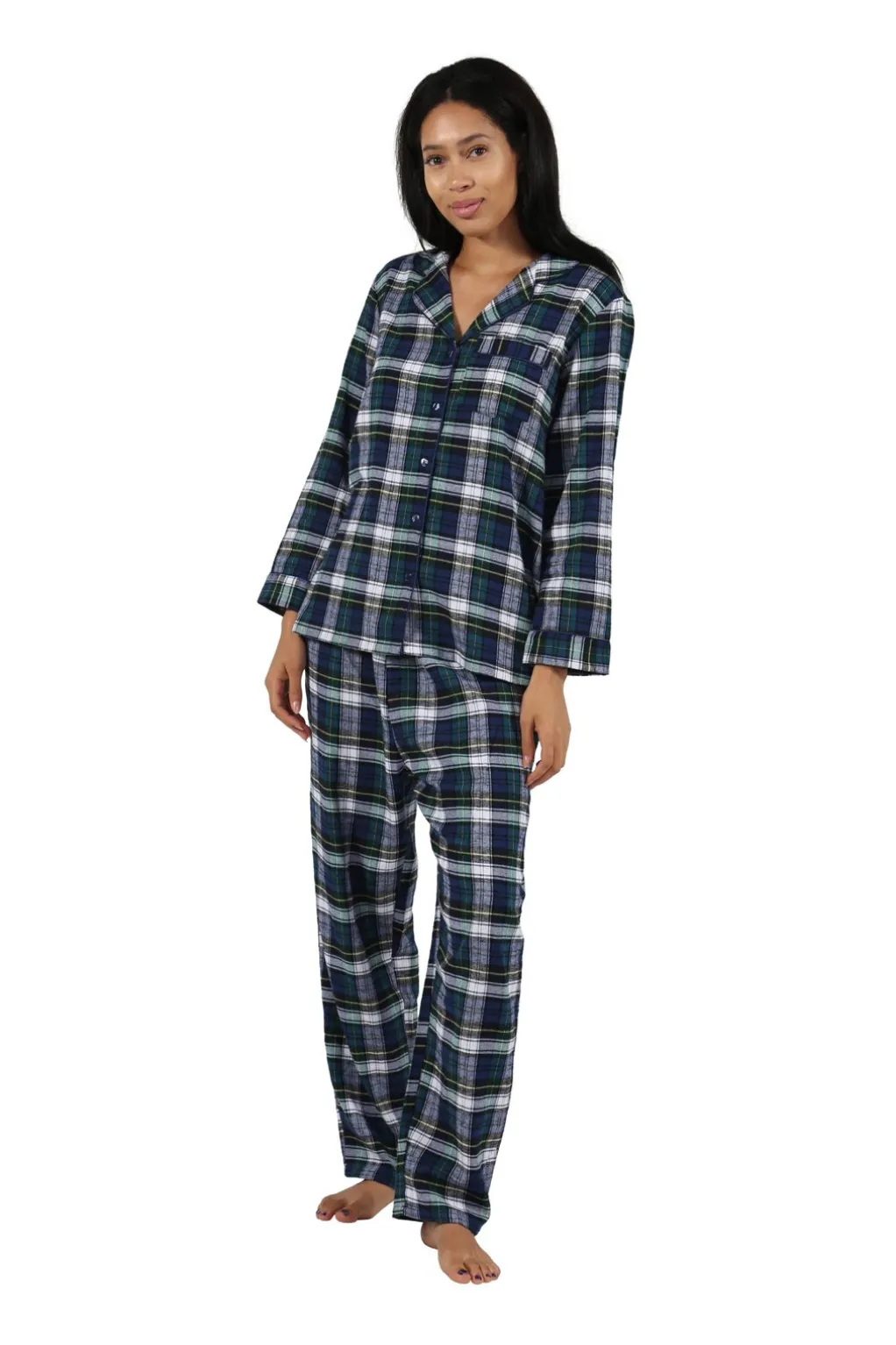 La Cera™ 100% Cotton Yarn Dyed Plaid Flannel Pajama Set