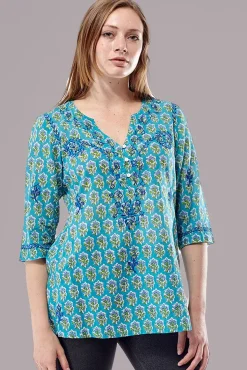 La Cera™ Block Print Tunic With Tonal Embroidery