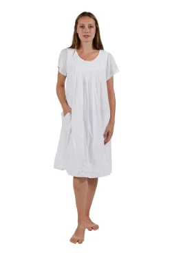 La Cera™ Cap Sleeve 100% Cotton White Embroidered Chemise