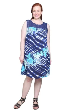 La Cera™ Crochet Yoke Geometrical Print Dress