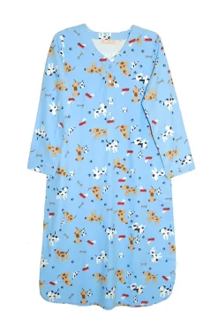 La Cera™ Dog Print Flannel Plus Size Nightshirt