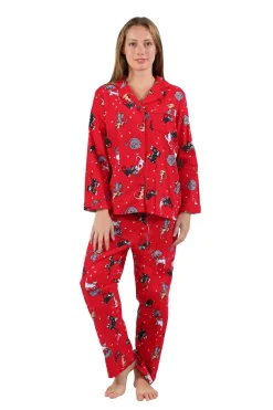La Cera™ Flannel Cat Print Pajama Set