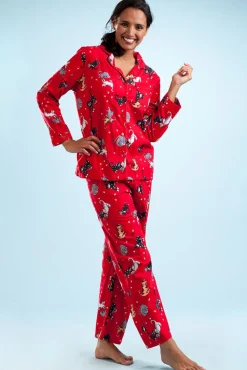 La Cera™ Flannel Cat Print Pajama Set