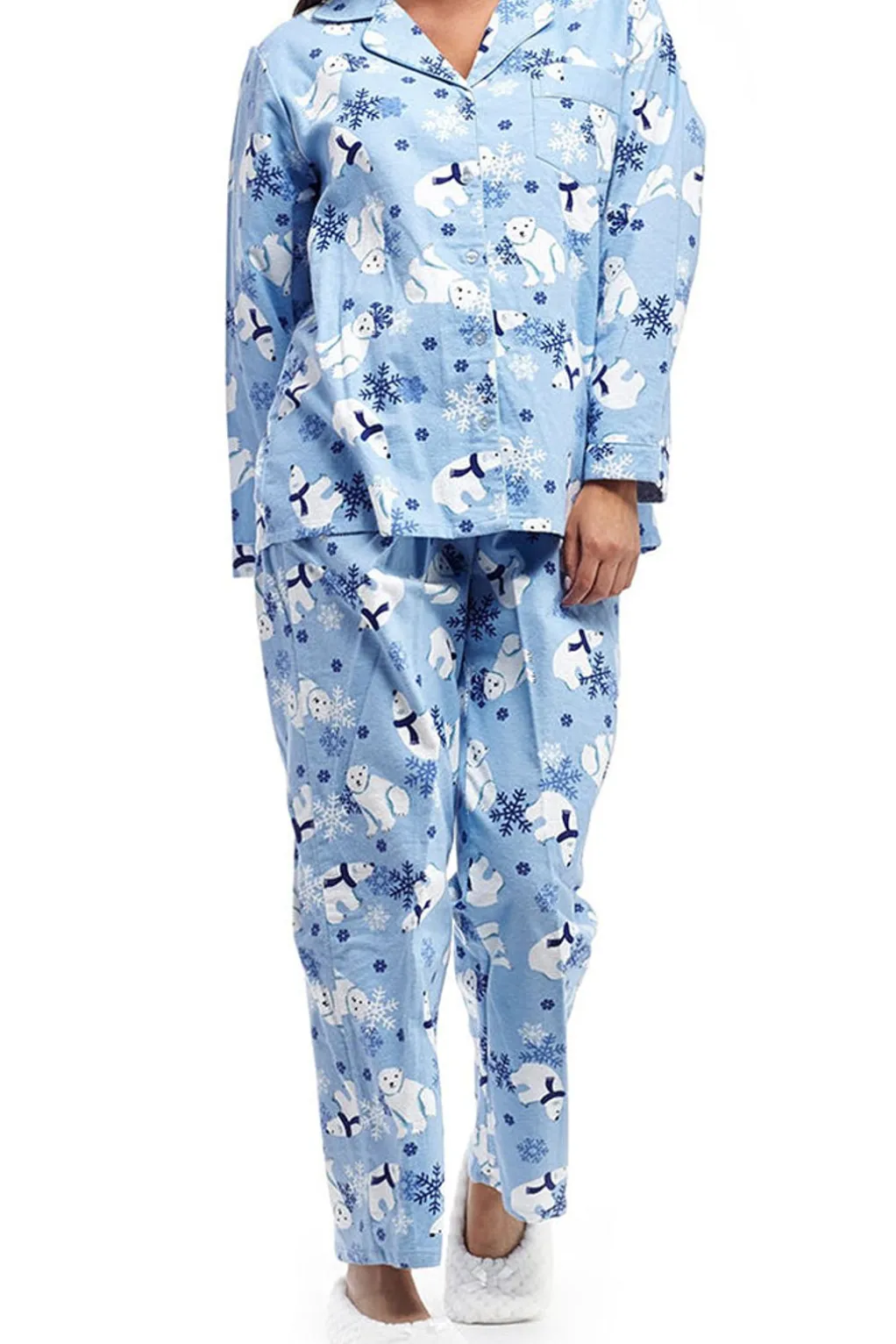 La Cera™ Flannel Polar Bear Plus Size Pajama Set