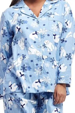 La Cera™ Flannel Polar Bear Plus Size Pajama Set