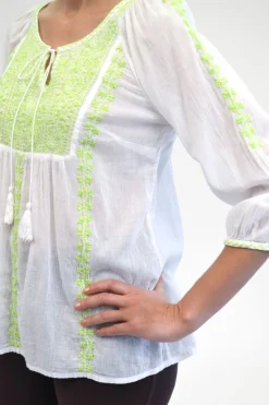 La Cera™ Floral Embroidered Peasant Top