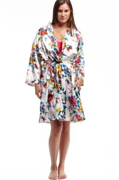 La Cera™ Floral Multi Colo Satin Robe
