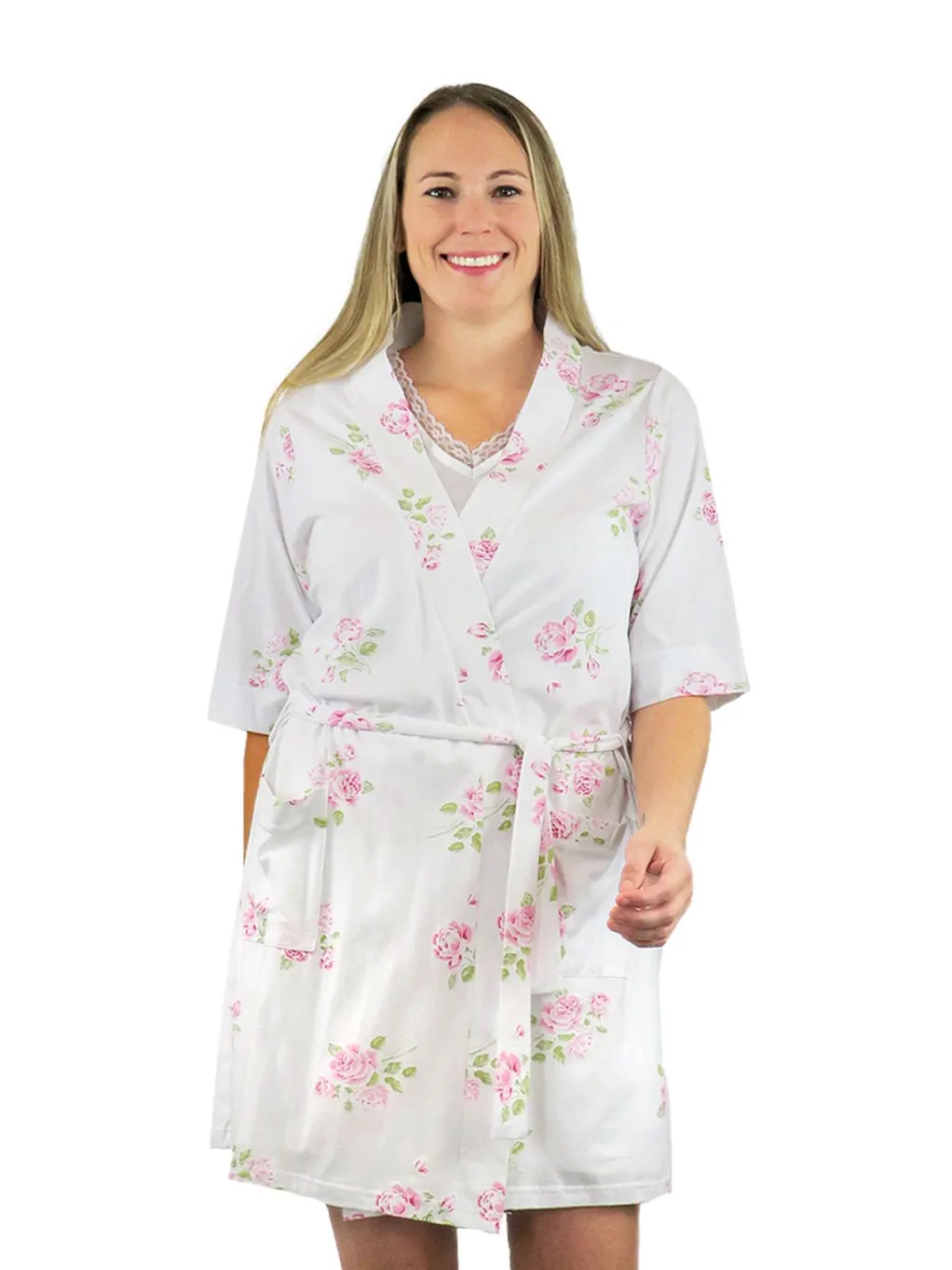 La Cera™ Floral Printed Cotton Knit Robe