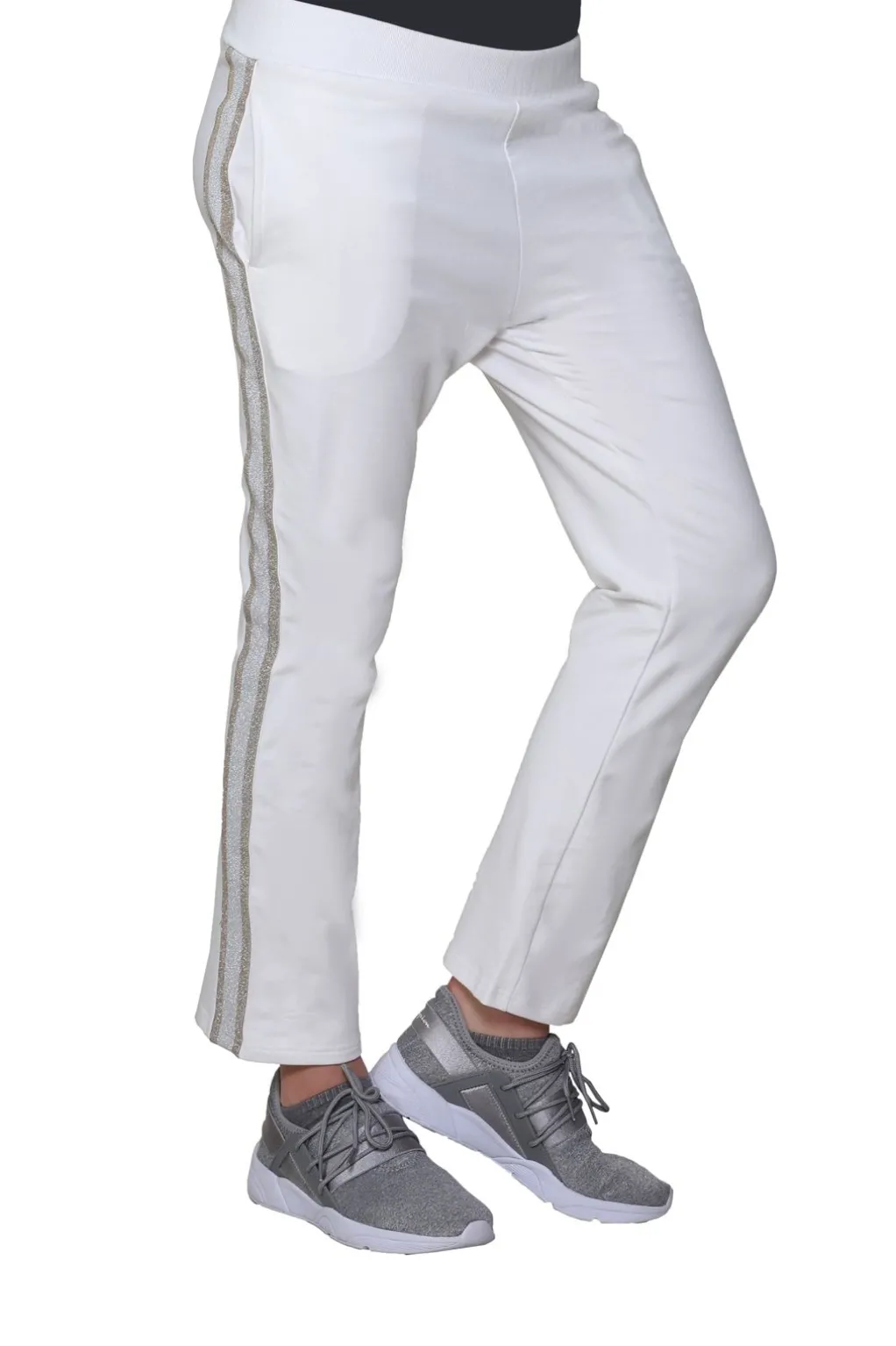 La Cera™ French Terry Pant With Lurex Tuxedo Stripe Trim