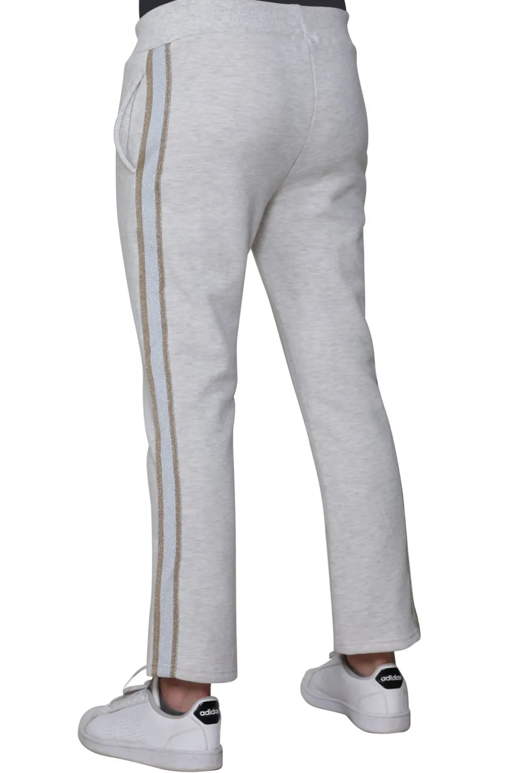 La Cera™ French Terry Pant With Lurex Tuxedo Stripe Trim