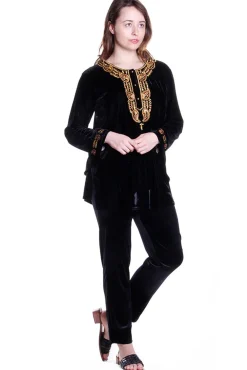 La Cera™ Gold Leaf Velour Plus Size Top