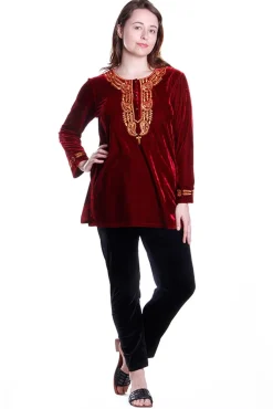La Cera™ Gold Leaf Velour Plus Size Top