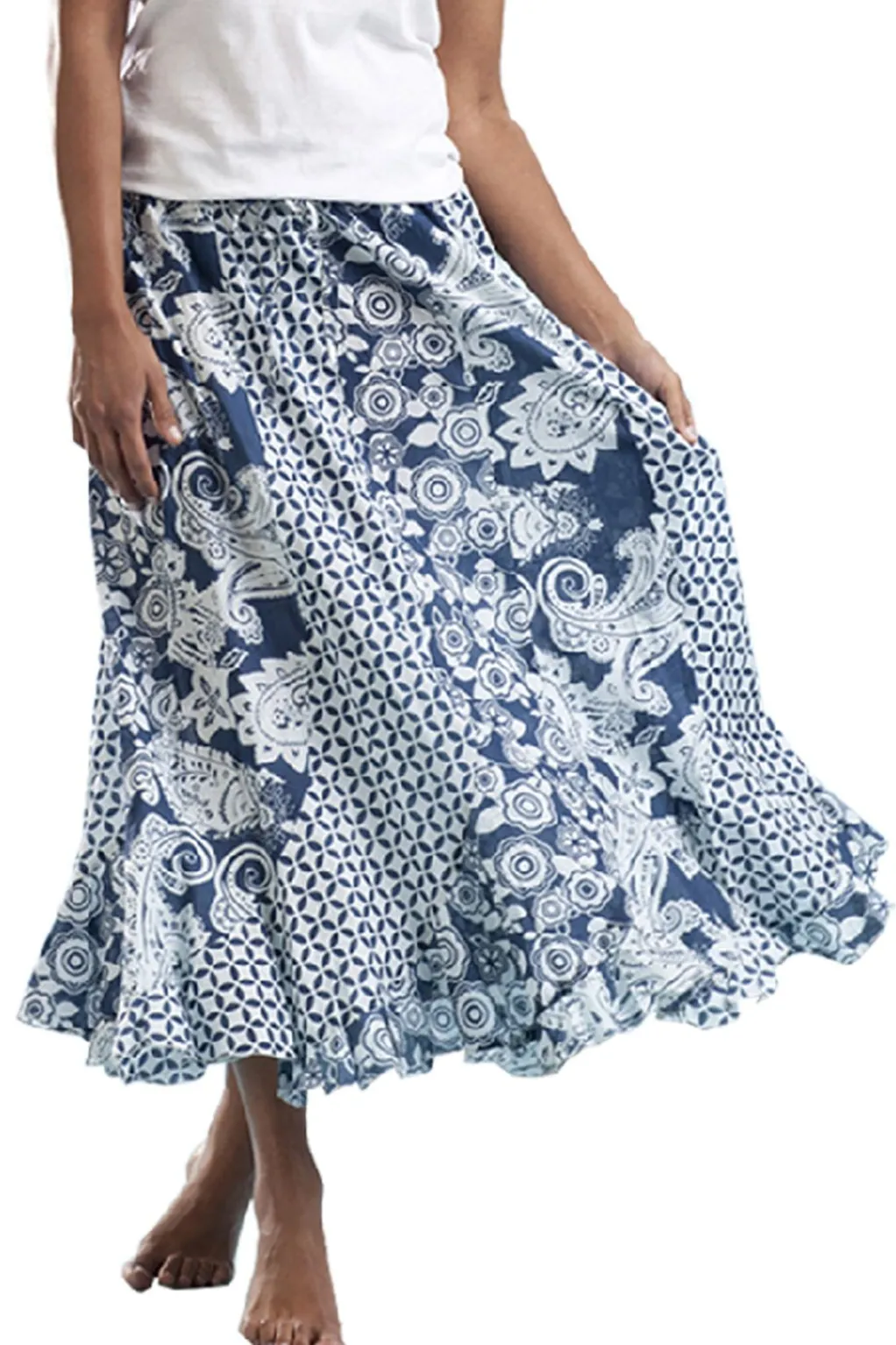 La Cera™ La Cera 100% Cotton Voile Mixed Printed Maxi Skirt