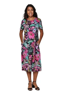 La Cera™ La Cera Black And Fuchsia A-Line Knit Dress