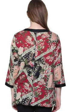 La Cera™ La Cera Black And Red Patchwork Top