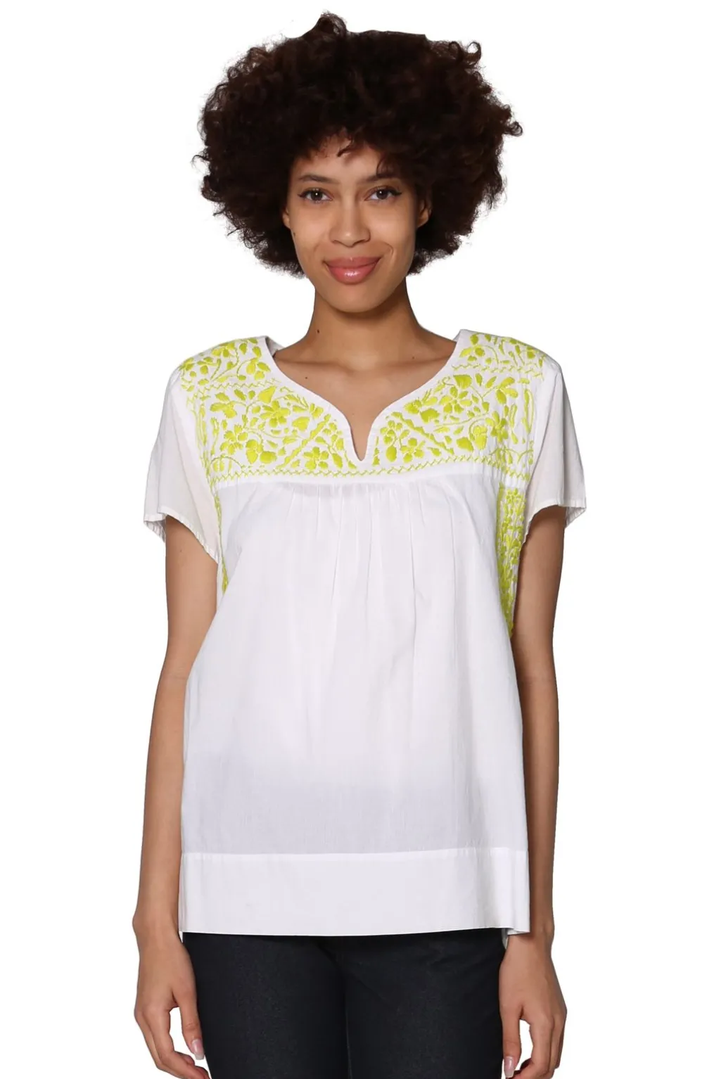 La Cera™ La Cera Cap Sleeve Hand Embroidered Top