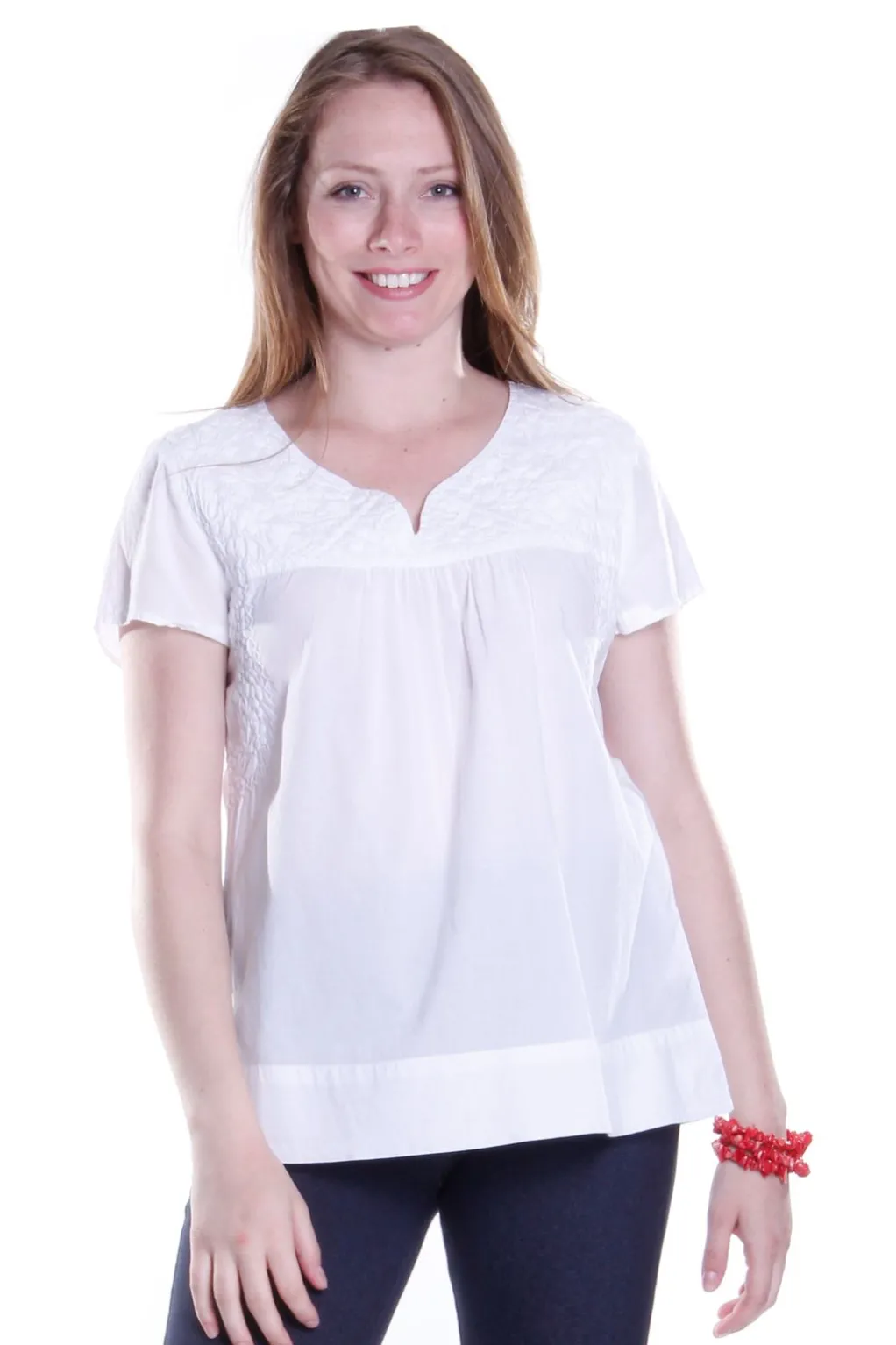 La Cera™ La Cera Cap Sleeve Hand Embroidered Top