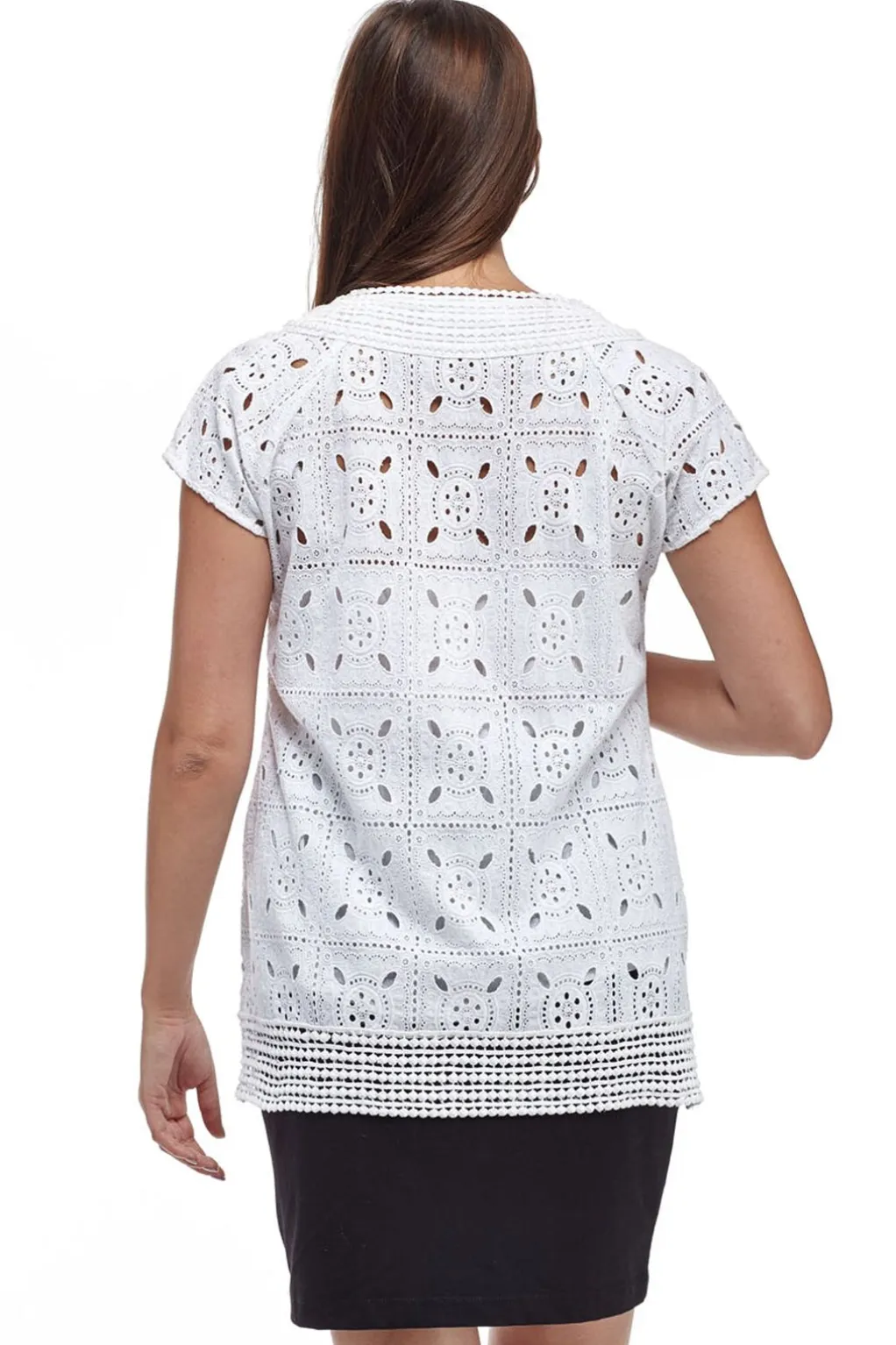 La Cera™ La Cera Cap Sleeve Medallion Lace Tunic