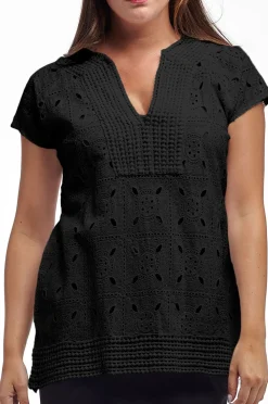 La Cera™ La Cera Cap Sleeve Medallion Lace Tunic
