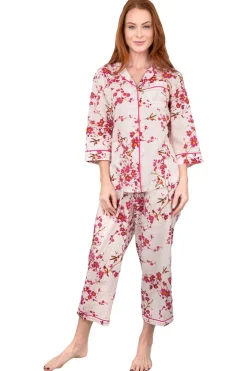 La Cera™ La Cera Cherry Blossom 3/4 Sleeve Cotton Pajama Set