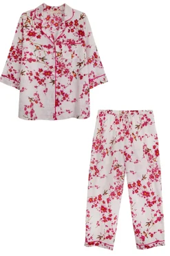 La Cera™ La Cera Cherry Blossom 3/4 Sleeve Cotton Pajama Set