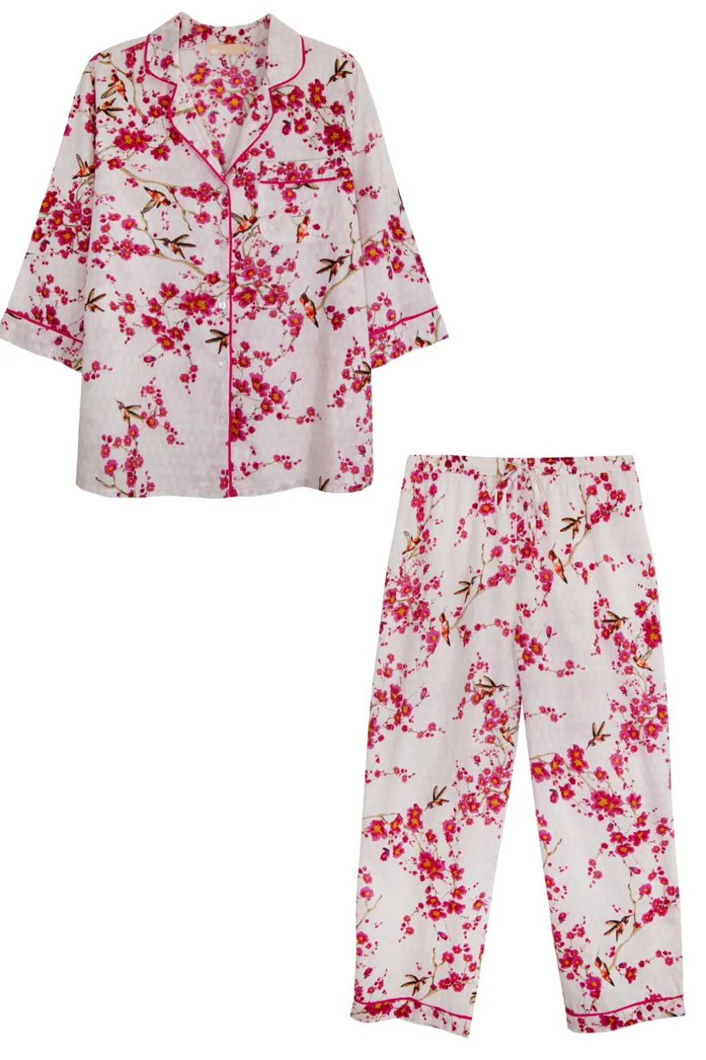 La Cera™ La Cera Cherry Blossom 3/4 Sleeve Cotton Pajama Set