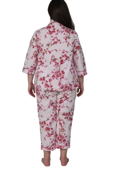 La Cera™ La Cera Cherry Blossom 3/4 Sleeve Cotton Pajama Set - Plus Size