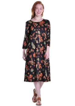 La Cera™ La Cera Cotton Falling Leaves Print Jersey Dress