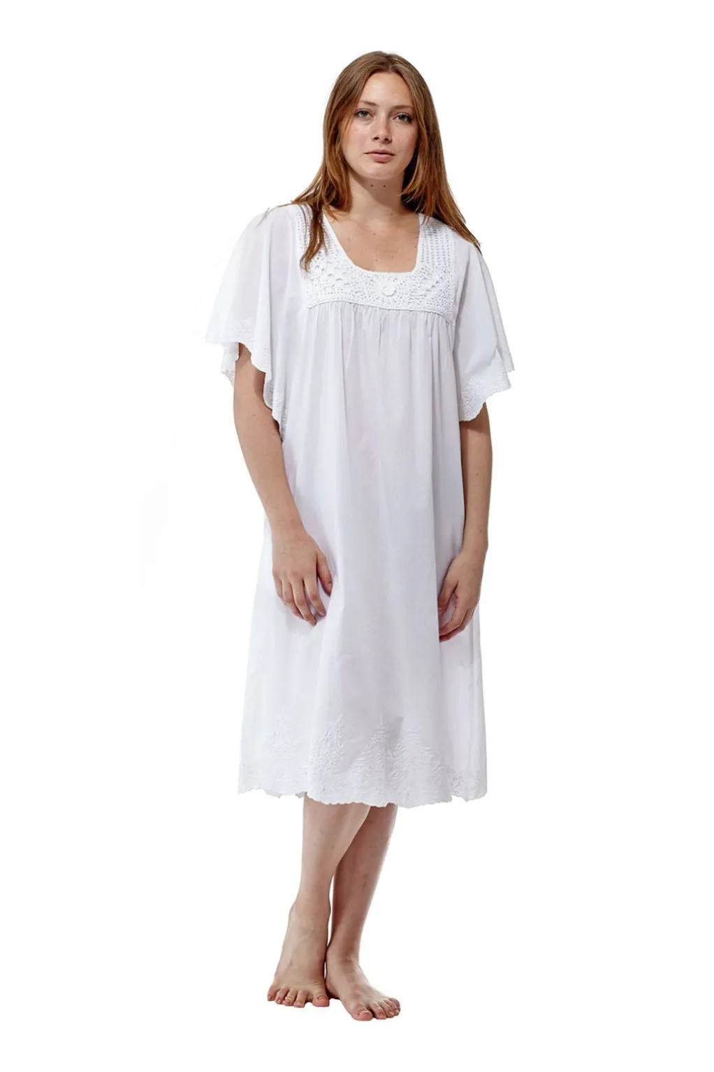 La Cera™ La Cera Crochet Yoke Flutter Sleeve Gown