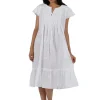 La Cera™ La Cera Double Cap Short Sleeve Cotton Embroidered Gown