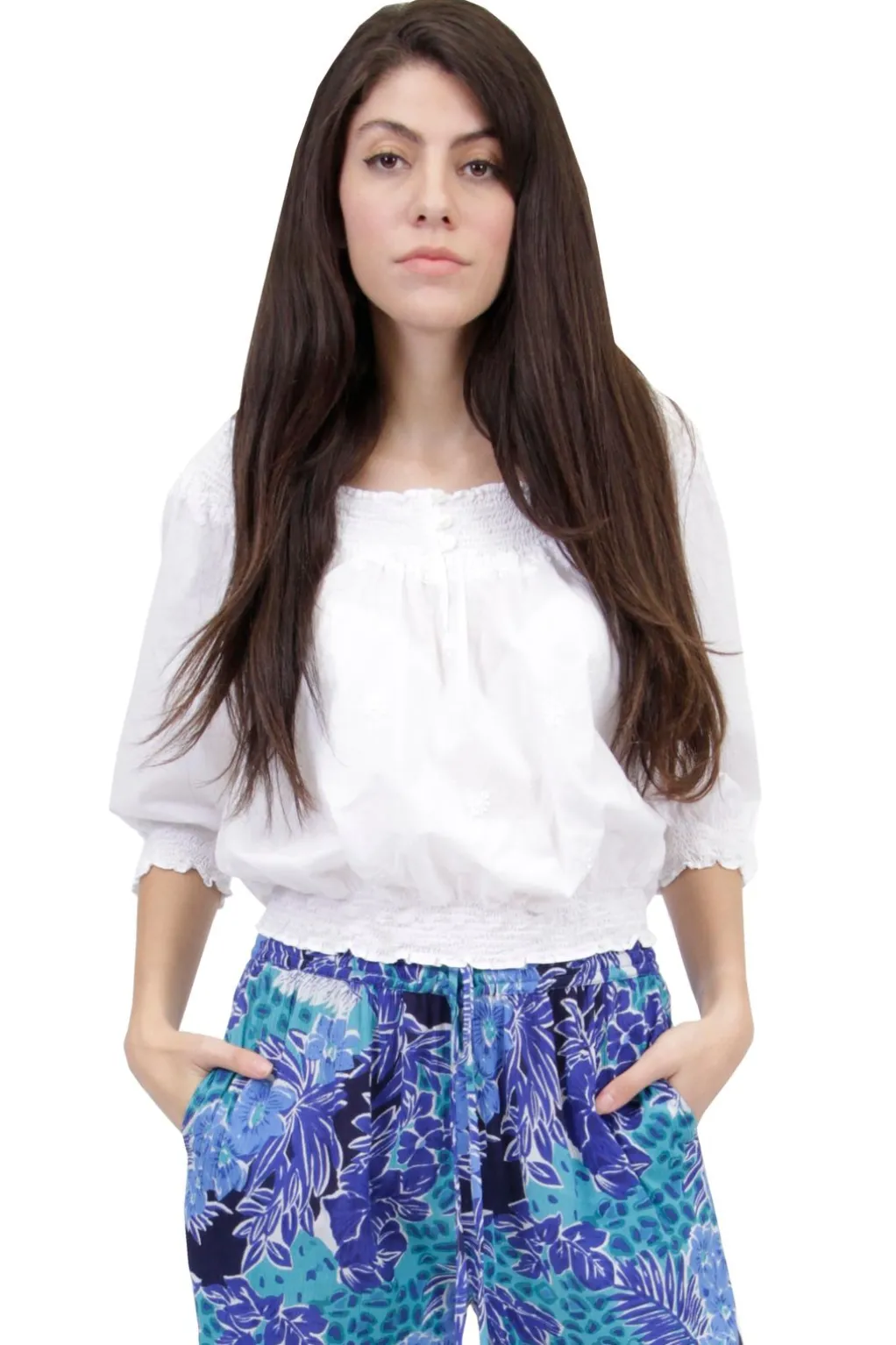 La Cera™ La Cera Embroidered Peasant Blouse