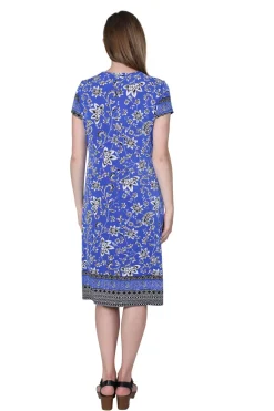 La Cera™ La Cera Floral Border Print Short Sleeve Dress