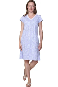 La Cera™ La Cera Lilac Floral Cotton Knit Chemise
