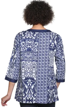 La Cera™ La Cera Navy Patchwork Top
