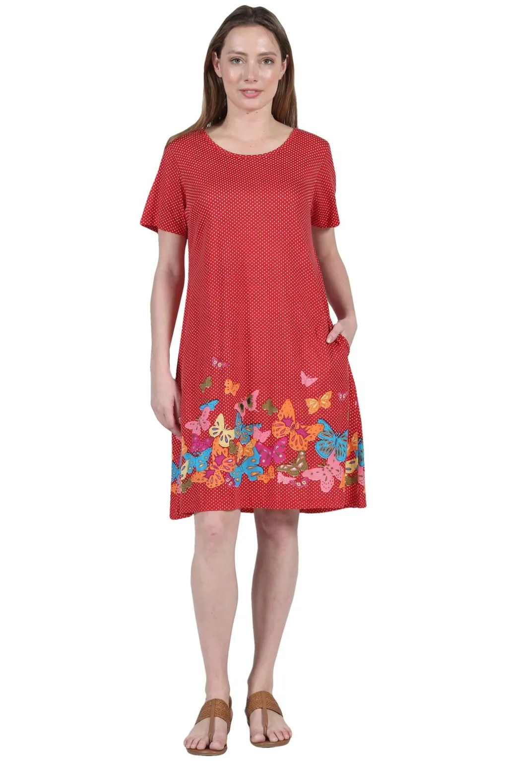 La Cera™ La Cera Novelty Floral Butterfly Print Short Sleeve Dress