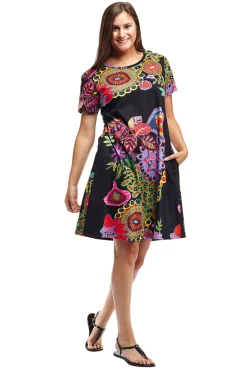 La Cera™ La Cera Novelty Floral Print Short Sleeve Dress