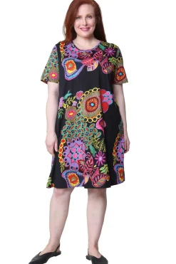 La Cera™ La Cera Novelty Floral Print Plus Size Short Sleeve Dress