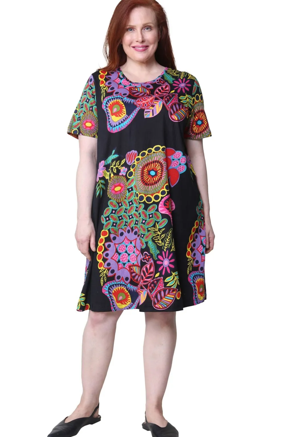 La Cera™ La Cera Novelty Floral Print Plus Size Short Sleeve Dress