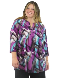 La Cera™ La Cera Pleat Front Geometric Printed Tunic - Plus Size
