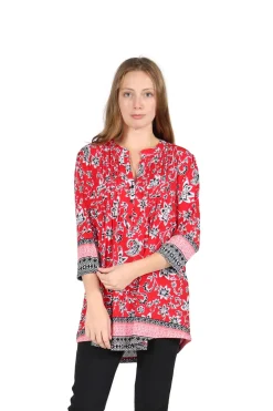 La Cera™ La Cera Pleat Front Printed Tunic With Border Print