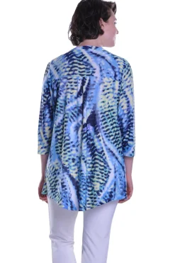 La Cera™ La Cera Pleat Front Printed Tunic Blue Yellow