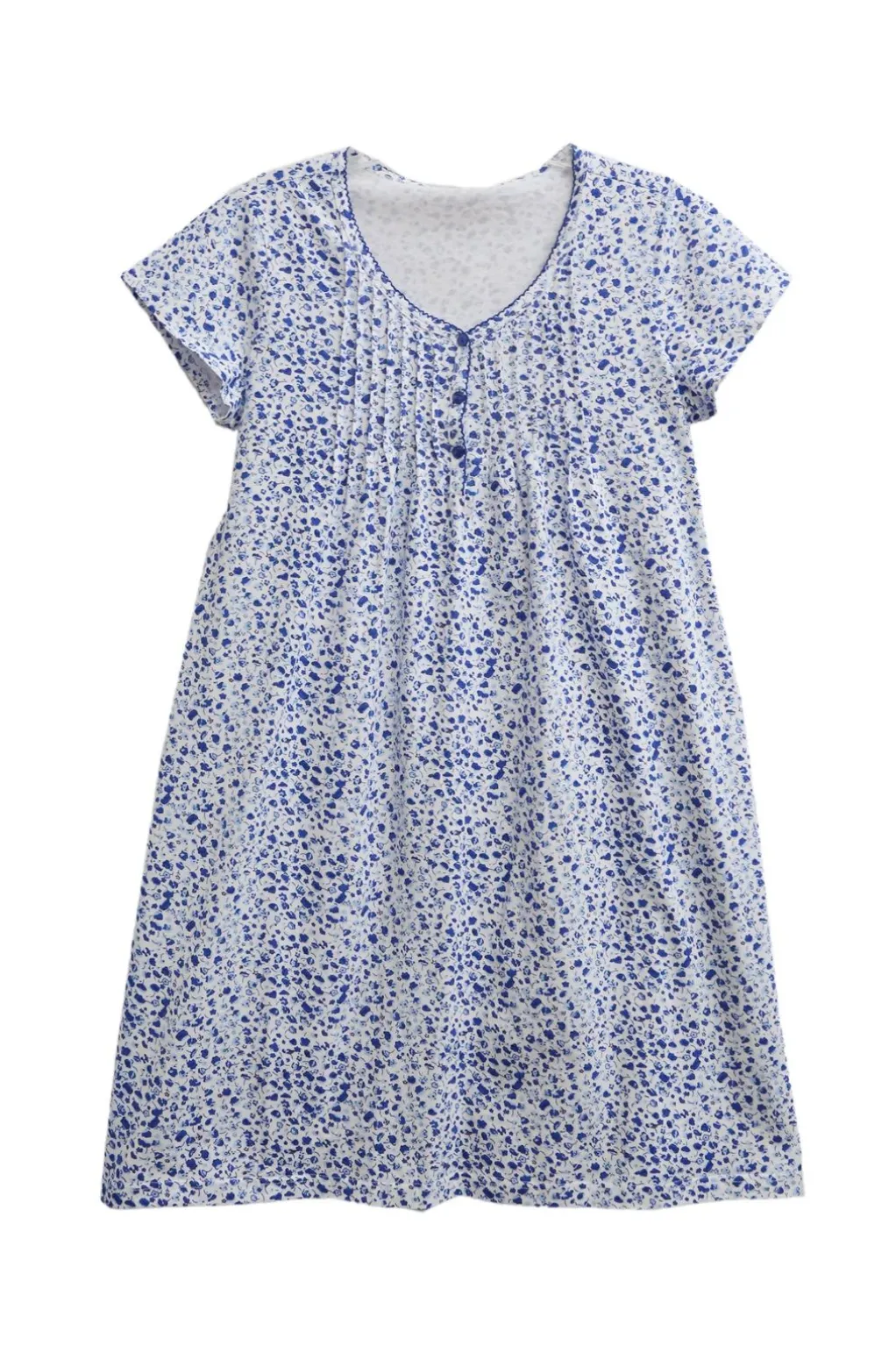 La Cera™ La Cera Plus Blue Posies Cotton Knit Chemise