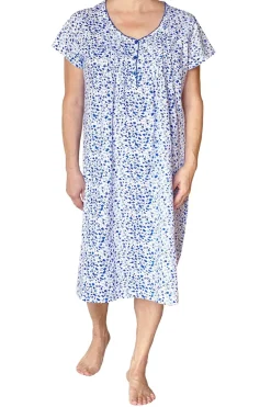 La Cera™ La Cera Plus Blue Posies Cotton Knit Chemise