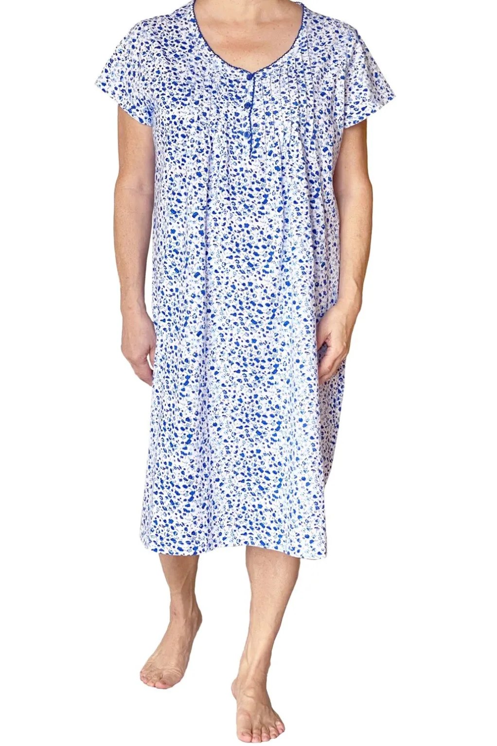 La Cera™ La Cera Plus Blue Posies Cotton Knit Chemise