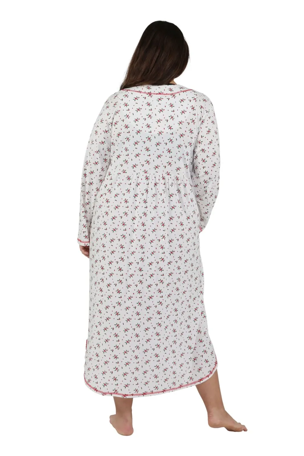 La Cera™ La Cera Plus Size 100% Cotton Knit Mistletoe Print Nightshirt
