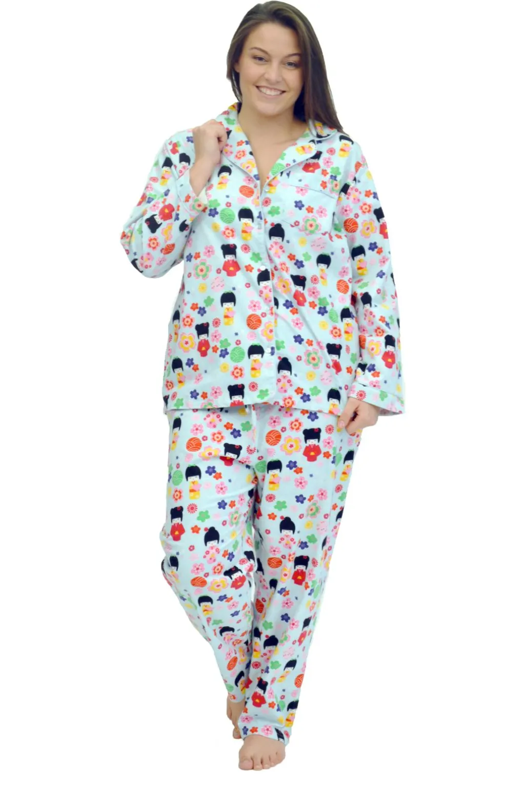 La Cera™ La Cera Plus Size Cotton Flannel Pajama Set